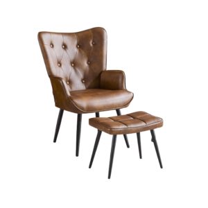Fauteuil Relax Cuir avec Repose-Pieds en Cuir Brun